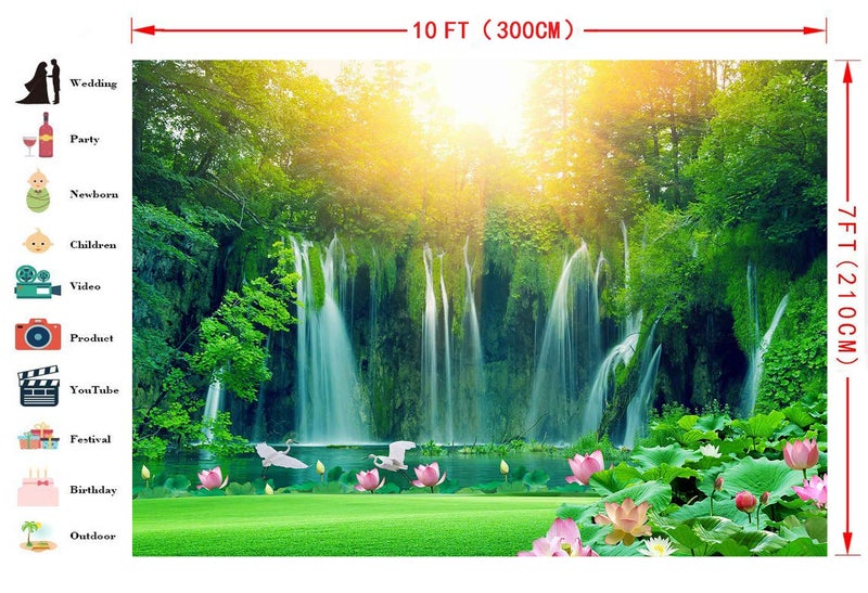 FHZON 10x7ft Waterfall Backgrounds for Photography Green Trees Forest Lotus Lake Sunshine Backdrop Travel Picture Wallpaper Decoration Photo Booth Video Prop TMFH021 - Image 5